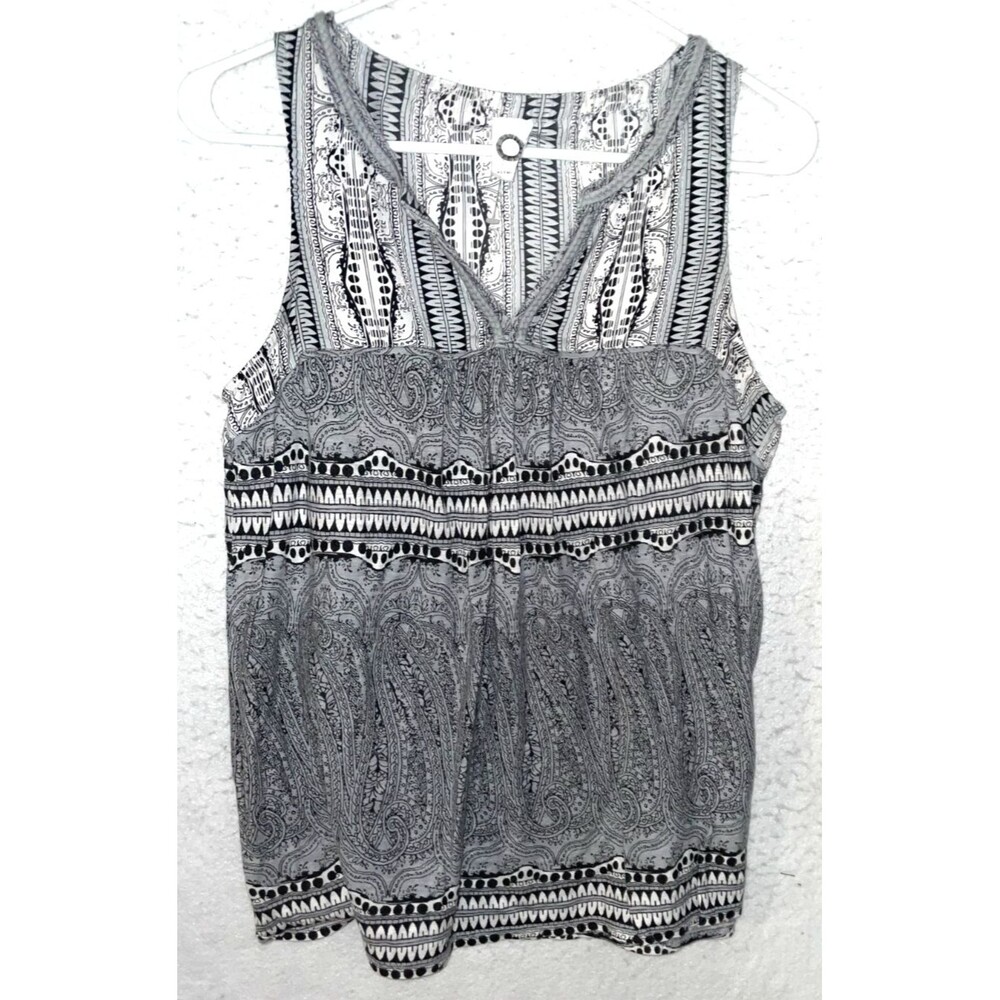 Anthropologie Akemi + Kim Womens Sz S Grey & White Top Sleeveless V-neck Paisley